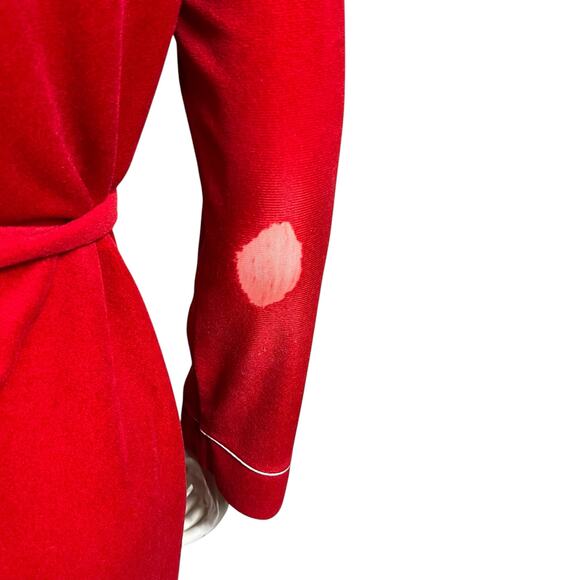 Vintage Red Velour Bathrobe with White Piping Classic Wrap Style Robe Small - Picture 10 of 13